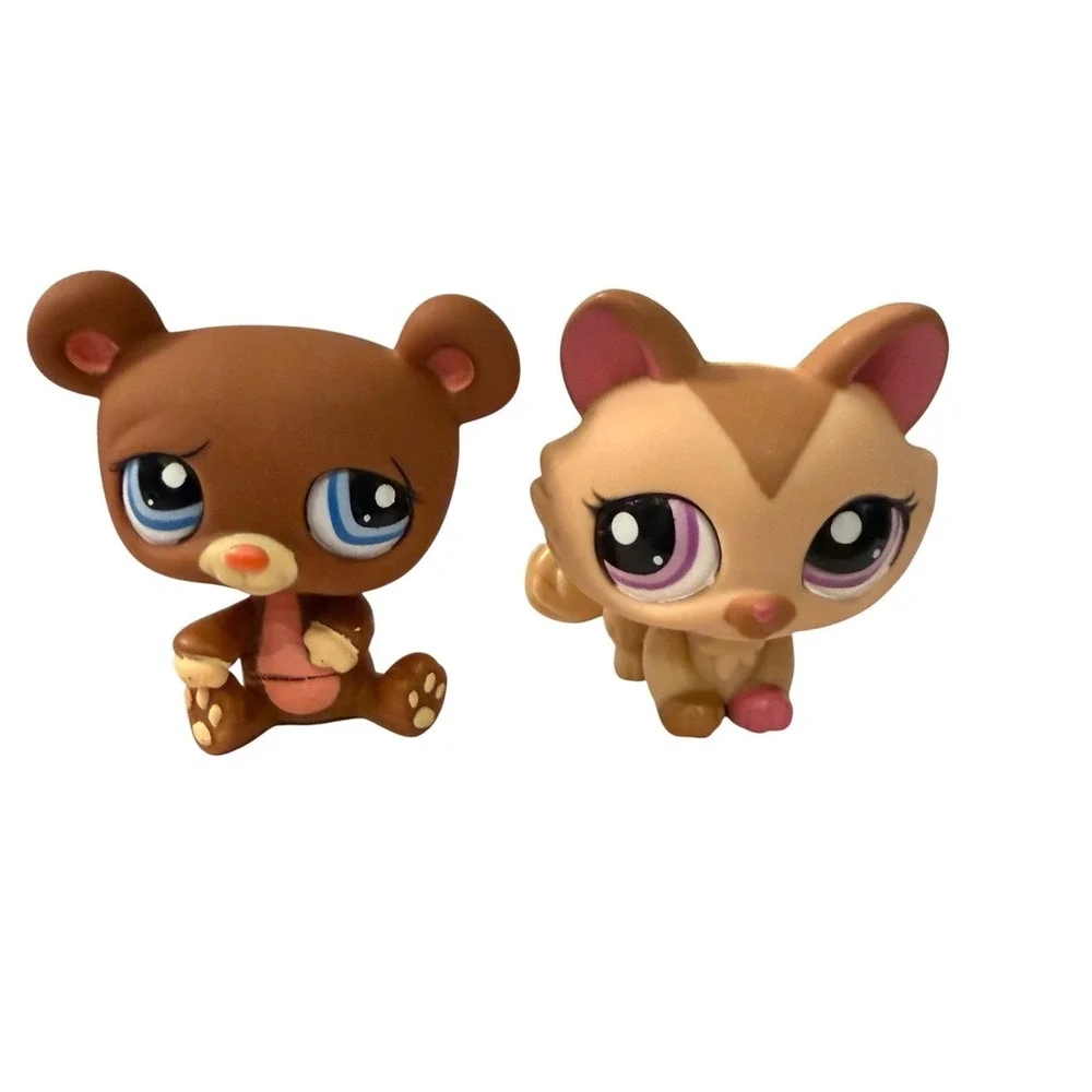2009 Littlest Pet Shop LPS #1583 #1584 2-in-1 Pet Spotlight Bear Cat Set